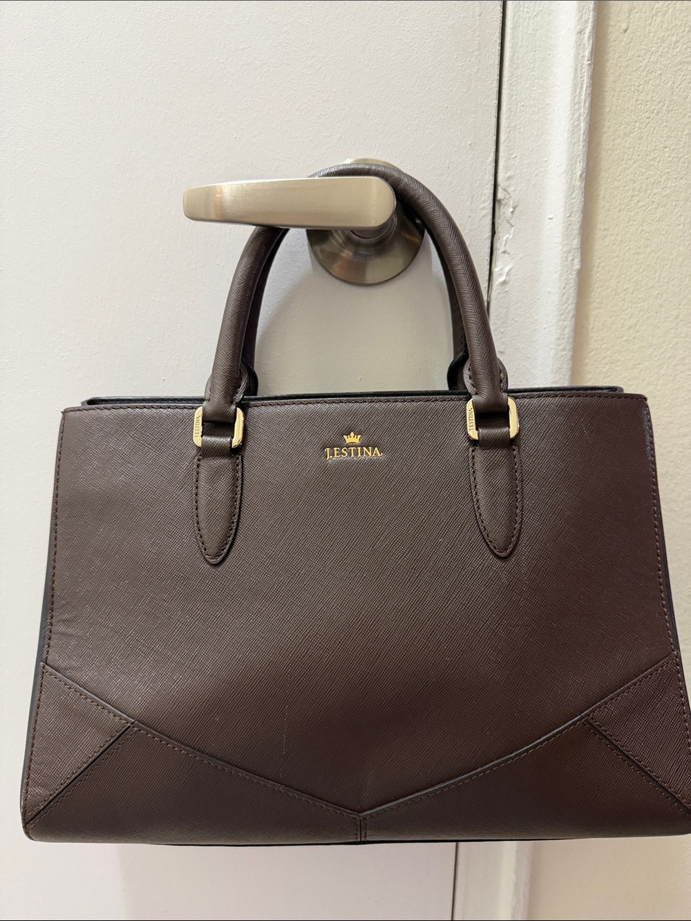 Brown Structured Top-Handle Tote